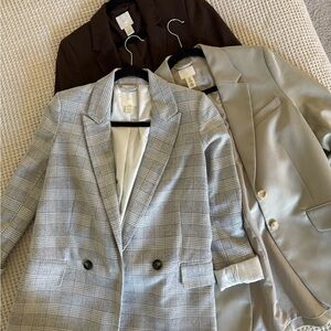 Three classic H&M blazers - Brown, gray plaid and cream